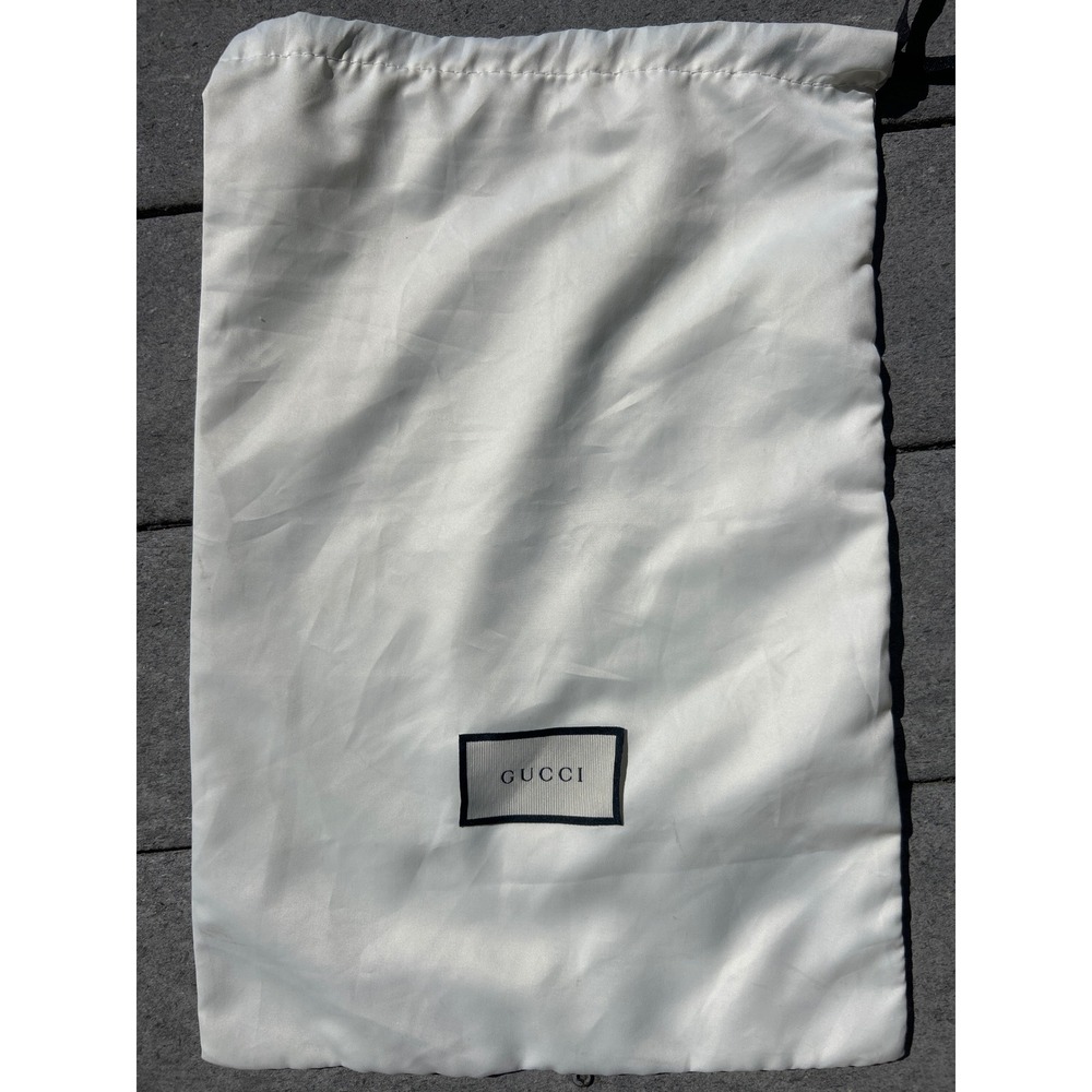 Gucci White Satin Drawstring Dust Bag Logo Patch Storage Accessory 17x11.5
